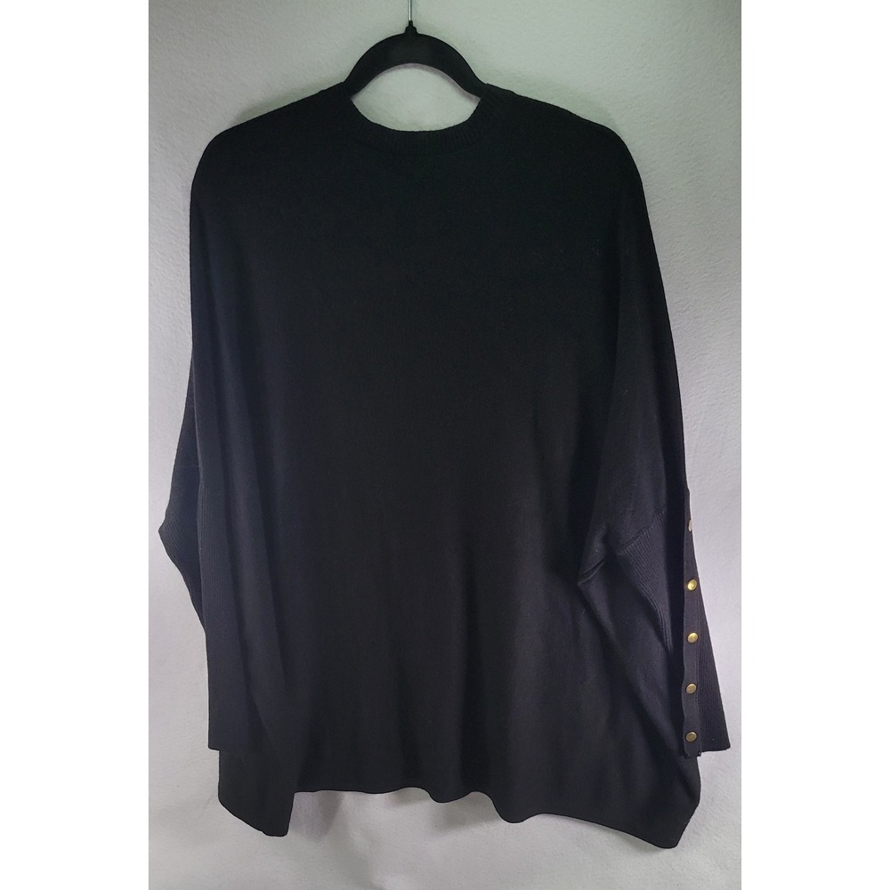 RXB Oversized Sweater Black Women 2XL Gold Buttons V-Neck 3/4 Sleeve Pullover